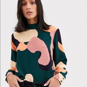 Monki high neck abstract print long sleeve